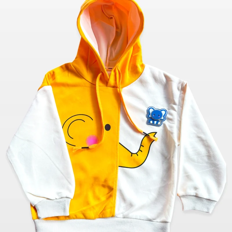 Playful Elephant Hoodie – Yellow & White